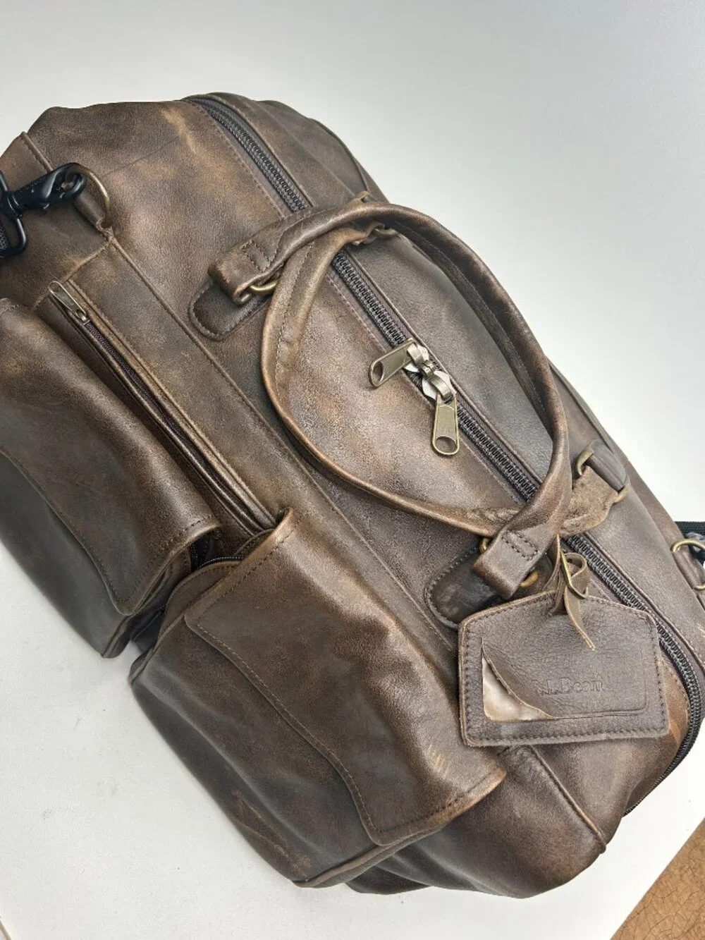 Vintage LL BEAN Large Brown All Leather Travel Duffle Carryon Gym Weekend Bag